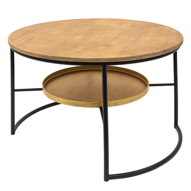 Clayre & Eef Salontafel Ø 81x52 cm zwart hout ijzer bijzettafel 1975434 large