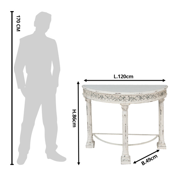 Clayre & Eef Sidetable 120x49x86 cm ijzer hout halfrond bloemen wandtafel 1935475 large