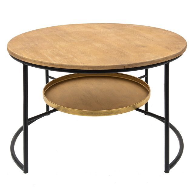 Clayre & Eef Salontafel Ø 81x52 cm zwart hout ijzer bijzettafel 1975434 large
