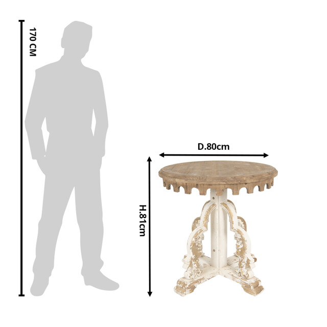 Clayre & Eef Bijzettafel rond Ø 80x81 cm wit hout rond sidetable 1265422 large