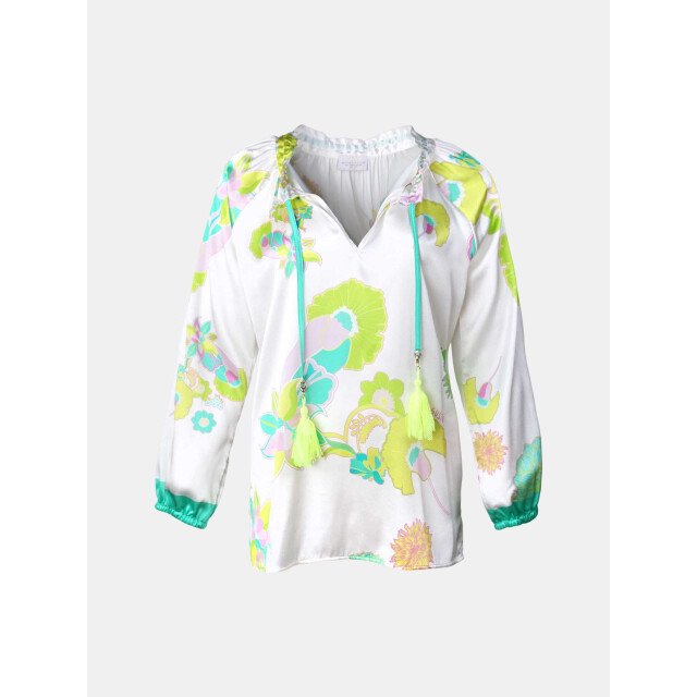 Mucho Gusto ® blouse milano groen blauw bloem elegantie MUCHO GUSTO® Blouse Milano Groen Blauw Bloem Elegantie large