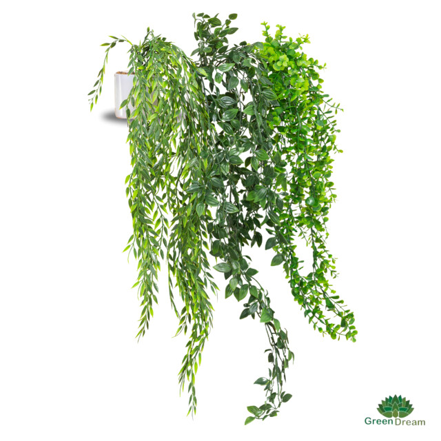 GreenDream ® 3 verschillende hangplanten kunstplanten in pot decoratief - 3047771 large