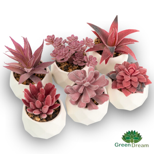 GreenDream ® kunstplantjes set 6 kunstplanten keramiek potje 6 stuks vetplanten 3047769 large