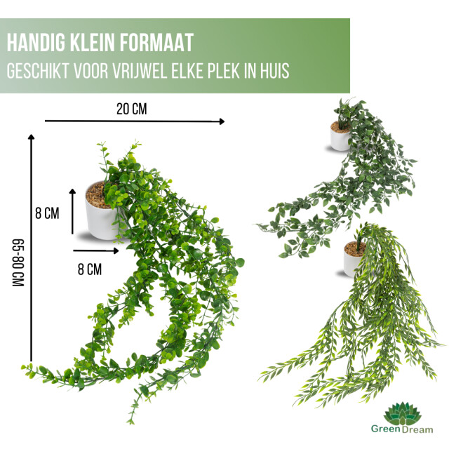 GreenDream ® 3 verschillende hangplanten kunstplanten in pot decoratief - 3047771 large