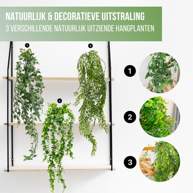 GreenDream ® 3 verschillende hangplanten kunstplanten in pot decoratief - 3047771 large