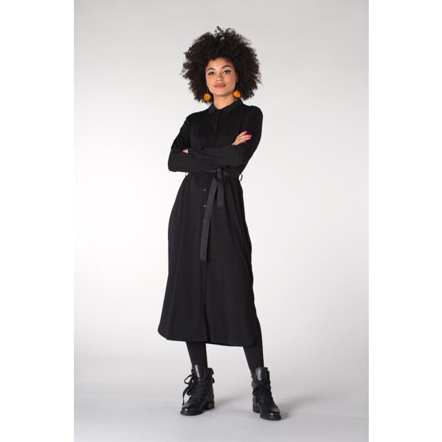 Jansen Amsterdam Joan w19 tc705 blousejurk met ceintuur black Juffrouw Jansen JOAN W19 tc705 Blousejurk met ceintuur Black large
