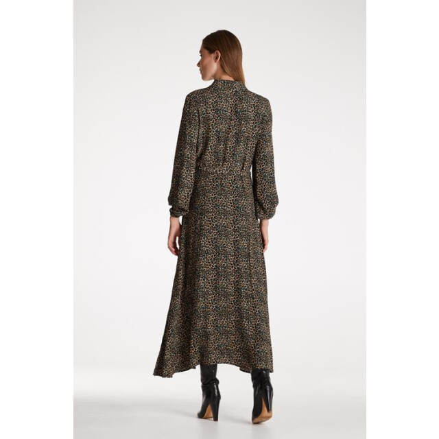 Jansen Amsterdam Ninte w20 lange blousejurk met panterdessin petrol Juffrouw Jansen NINTE W20 Lange blousejurk met panterdessin Petrol large