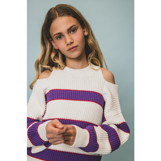Looxs Revolution Zomer trui meisjes gebreid wit/ gestreept 2501-5303-935 large
