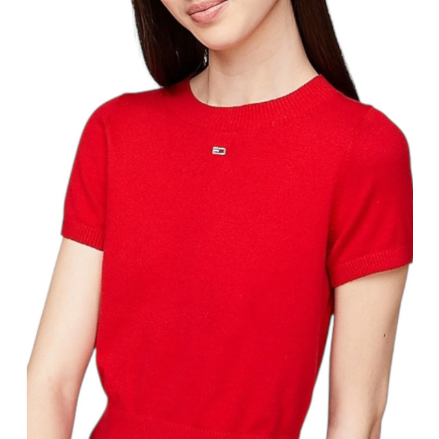 Tommy Hilfiger Trui dames Tommy Hilfiger Jeans Rood Crop Ruche T-shirt Dames large