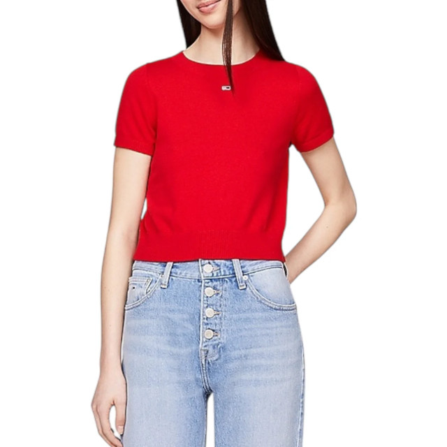 Tommy Hilfiger Trui dames Tommy Hilfiger Jeans Rood Crop Ruche T-shirt Dames large