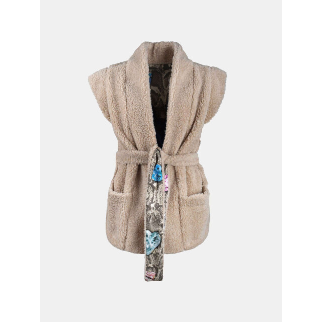 Mucho Gusto ® teddy gilet reversible beige met snake MUCHO GUSTO® Teddy Gilet Reversible Beige met Snake large