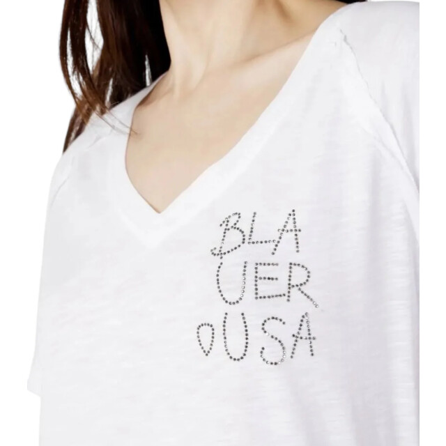 Blauer T-shirt dames Blauer Wit V-Neck T-shirt Dames large