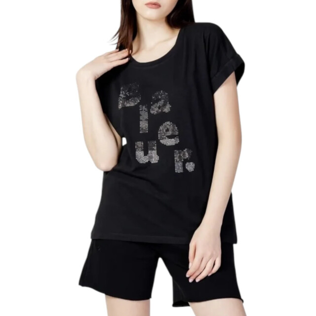 Blauer T-shirt dames Blauer Zwart T-shirt Met Siersteentjes Dames large