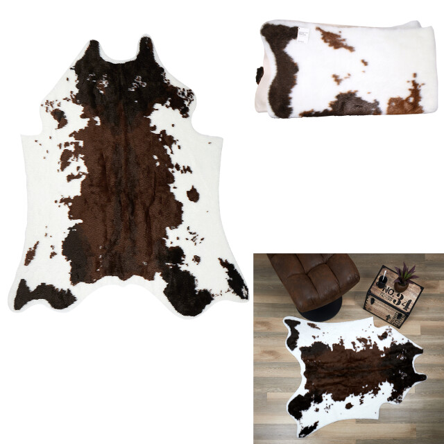 4goodz Vloerkleed koe vacht polyester 135x140 cm wit rodeo vacht - 3048874 large