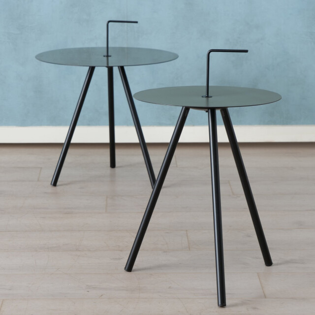 Boltze Tobo bijzettafel-set 2 stuks 35x52/45x58 cm zwart/kaki 3048892 large
