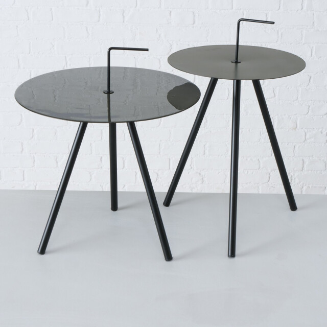 Boltze Tobo bijzettafel-set 2 stuks 35x52/45x58 cm zwart/kaki 3048892 large