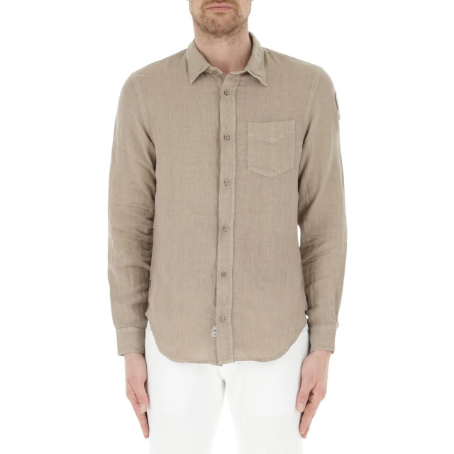 Blauer Shirt heren Blauer Beige Linnen Overhemd large