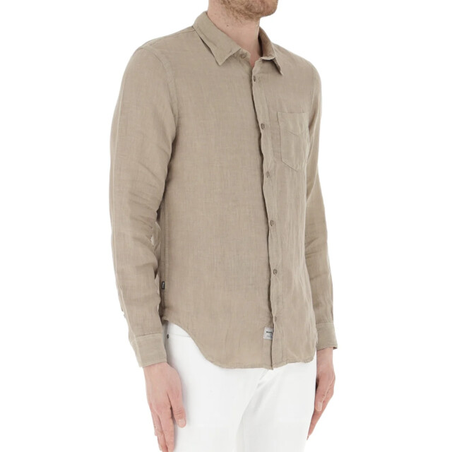 Blauer Shirt heren Blauer Beige Linnen Overhemd large