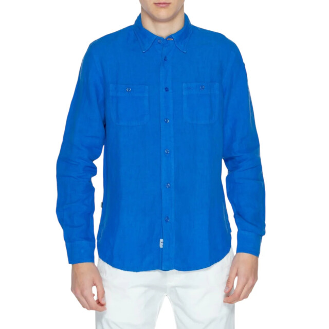 Blauer Shirt heren Blauer Blauw Linnen Overhemd large