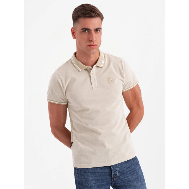 Ombre Poloshirt heren korte mouw sand melange 0109-sm OM-POSB-0109-SM large