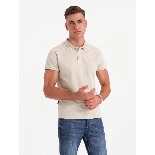 Ombre Poloshirt heren korte mouw sand melange 0109-sm OM-POSB-0109-SM large