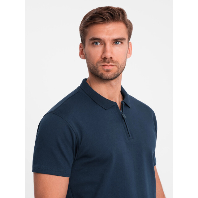 Ombre Poloshirt heren korte mouw met rits blauw 0132n OM-POSS-0132N large