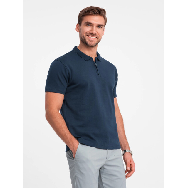 Ombre Poloshirt heren korte mouw met rits blauw 0132n OM-POSS-0132N large