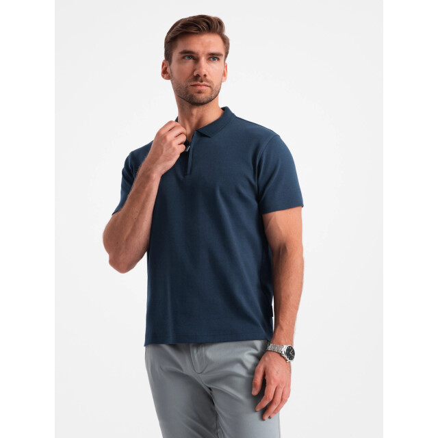 Ombre Poloshirt heren korte mouw met rits blauw 0132n OM-POSS-0132N large