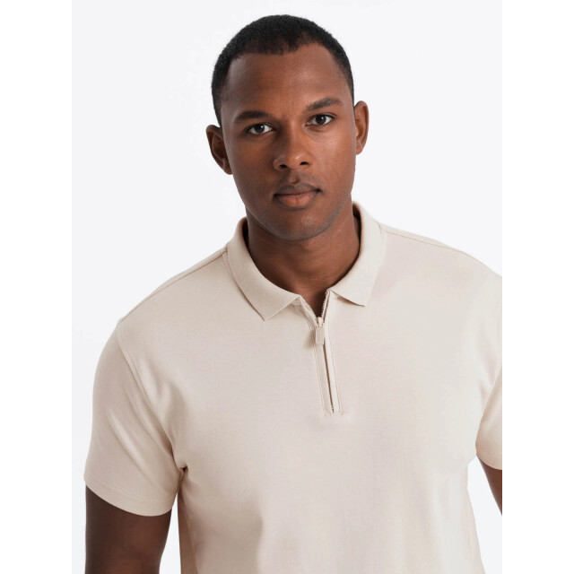 Ombre Poloshirt heren korte mouw met rits creme 0132c OM-POSS-0132C large