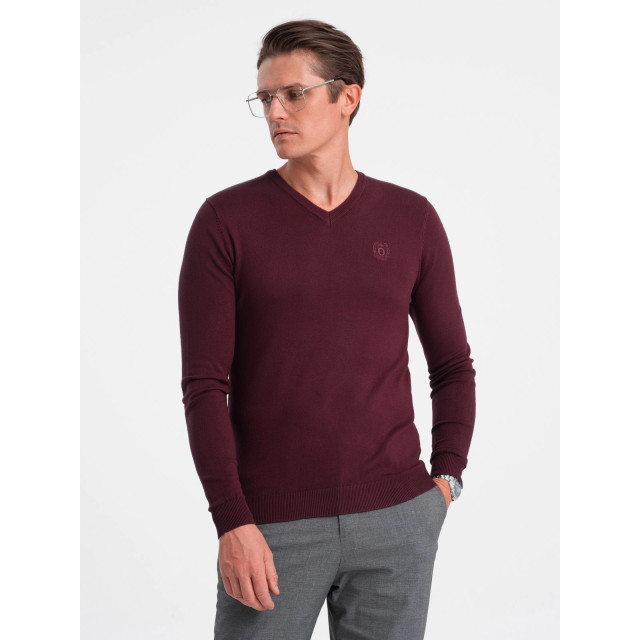 Ombre Heren v-hals sweater ribgebreide boorden bordeaux bs-0107bd BS-0107LB-3 large