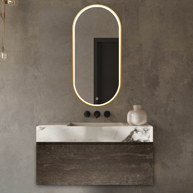Vtw Living Badkamerspiegel ovaal zwart led verlichting dimbaar anti condens verwarming 3041809 large