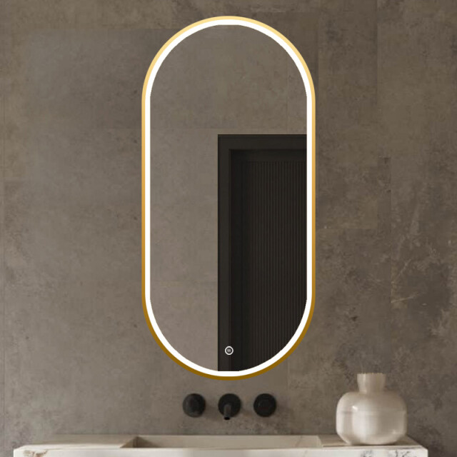 Vtw Living Badkamerspiegel ovaal zwart led verlichting dimbaar anti condens verwarming 3041809 large