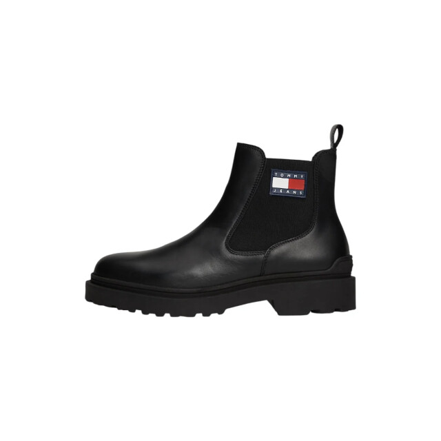 Tommy Hilfiger Leren chelsea laarzen met profielzool en logo Tommy Hilfiger Zwart Leren Chelsea Laarzen Met Profielzool En Logo large