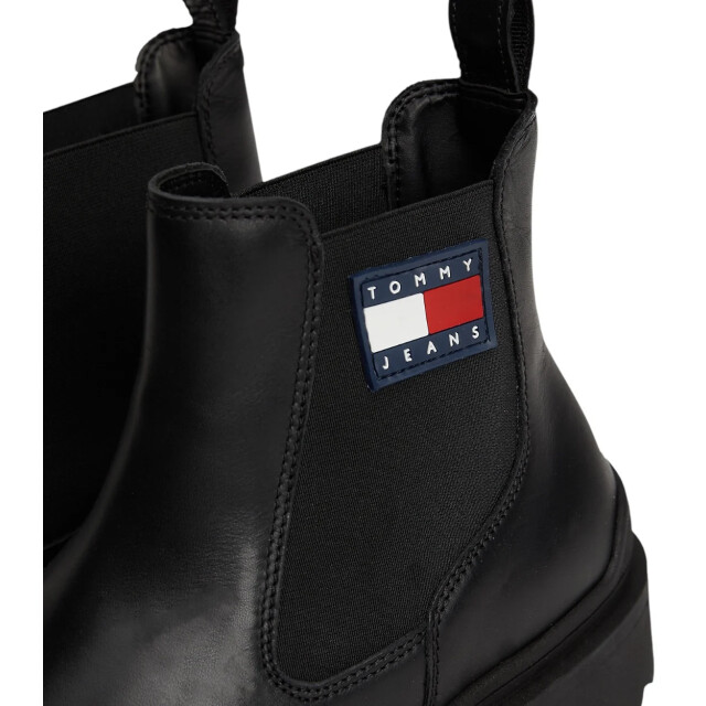Tommy Hilfiger Leren chelsea laarzen met profielzool en logo Tommy Hilfiger Zwart Leren Chelsea Laarzen Met Profielzool En Logo large