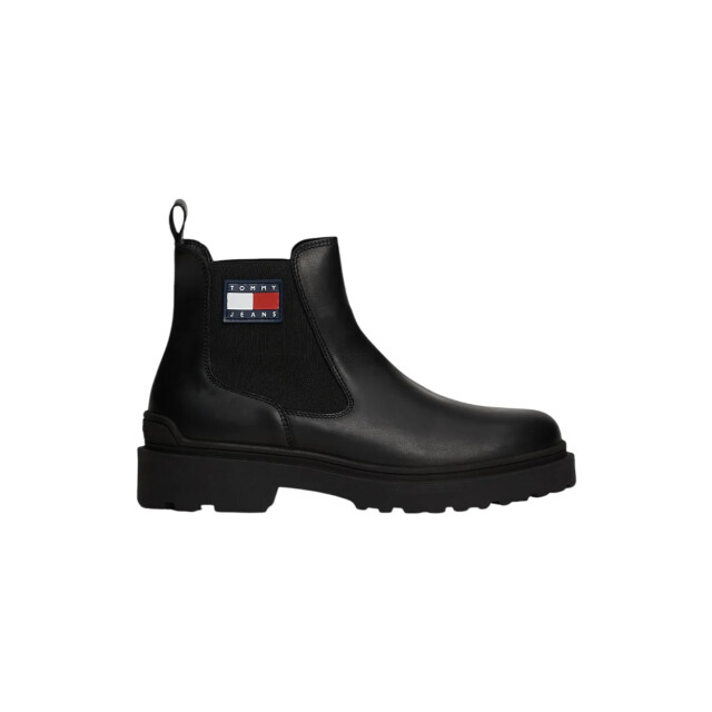 Tommy Hilfiger Leren chelsea laarzen met profielzool en logo Tommy Hilfiger Zwart Leren Chelsea Laarzen Met Profielzool En Logo large