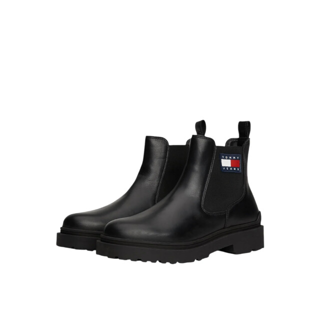Tommy Hilfiger Leren chelsea laarzen met profielzool en logo Tommy Hilfiger Zwart Leren Chelsea Laarzen Met Profielzool En Logo large