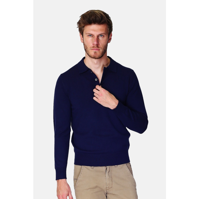 William de Faye Longsleeve polo night blue WFM90_Night blue large