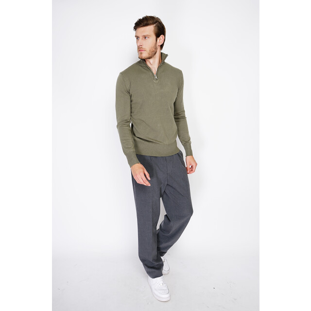 William de Faye Zipped sweater kaki WFM125_Khaki large