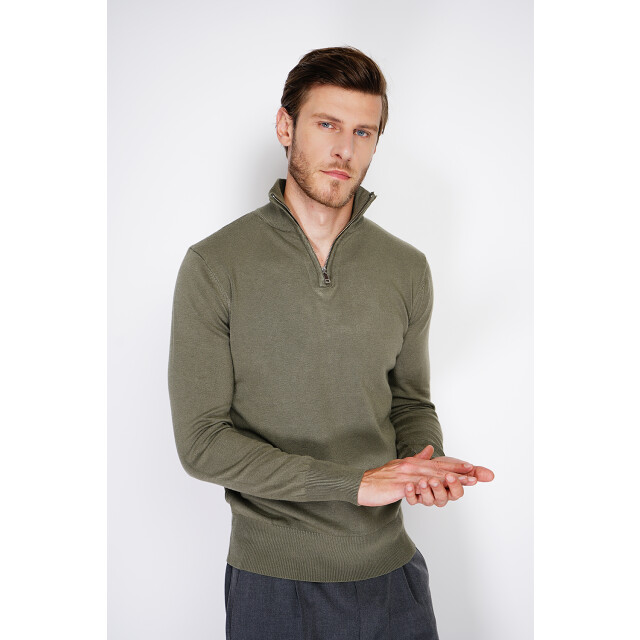 William de Faye Zipped sweater kaki WFM125_Khaki large