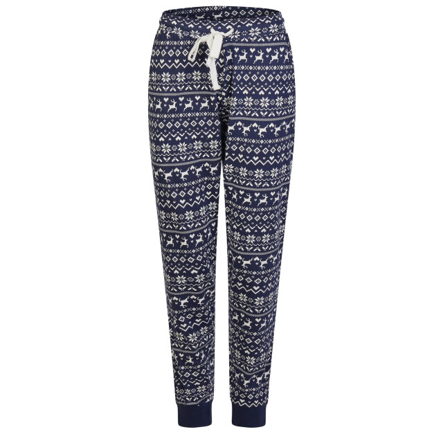By Louise Dames pyjama set lang katoen roze/donkerblauw norwegian jacquard print BL-411-02 large
