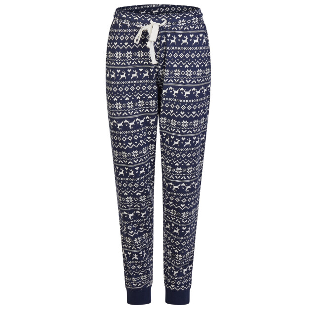 By Louise Dames pyjama set lang katoen roze/donkerblauw norwegian jacquard print BL-411-02 large
