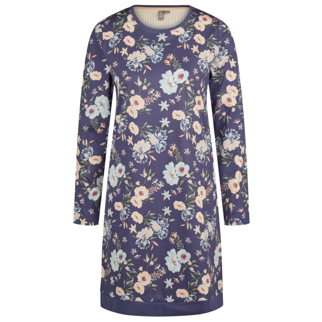 By Louise Dames nachthemd lange mouw katoen donkerblauw gebloemd BL-477-02 large