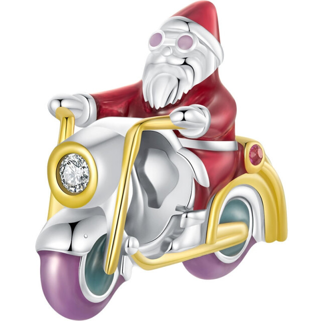 Mijn bedels Zilveren bedel kerstman op de motorfiets MB2308|one size large