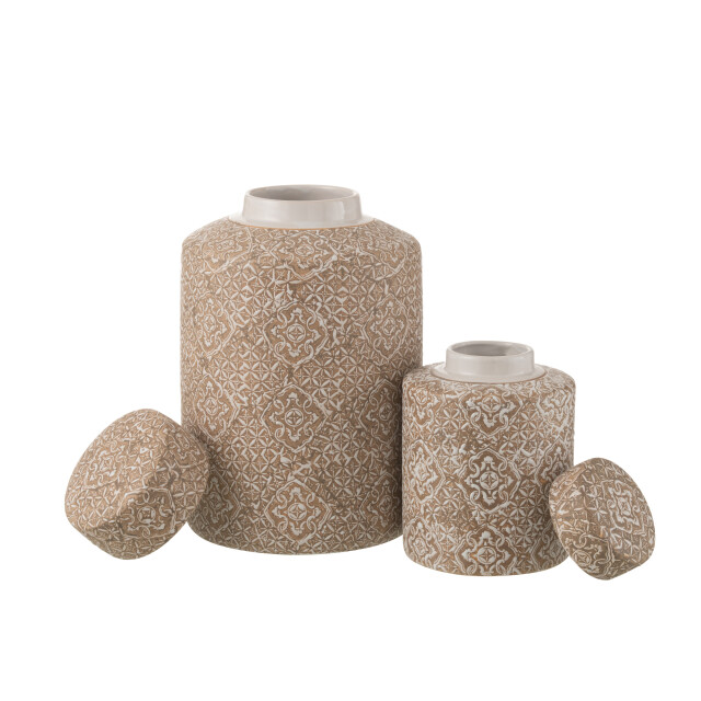 J-Line kan decoratief wabi porselein beige/wit large 20x20x30.5cm 3002618 large
