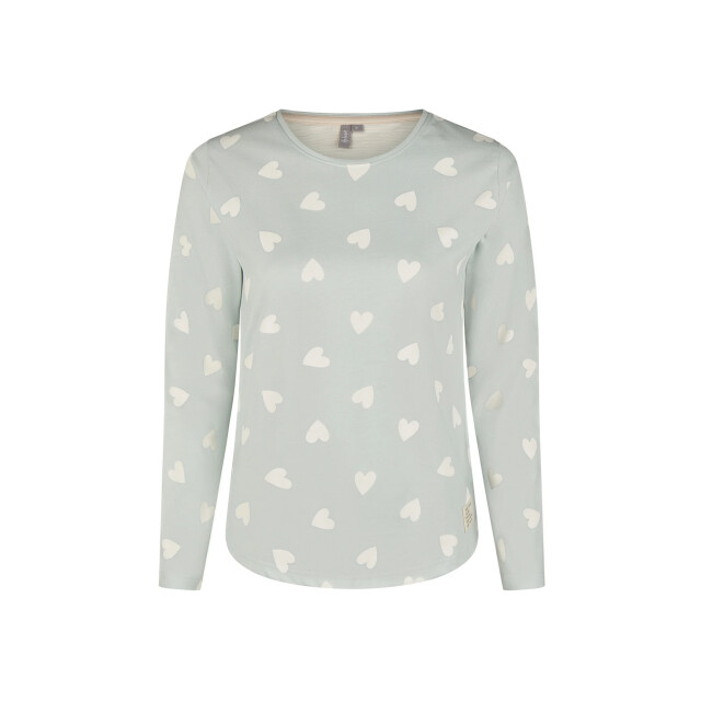 By Louise Dames pyjama set lang katoen mintgroen hartjes/beige gestreept BL-469-02 large