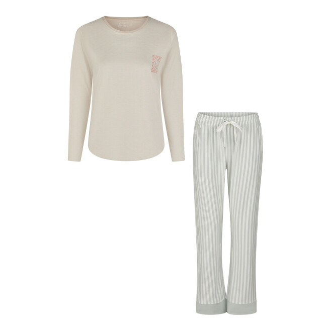 By Louise Dames pyjama set lang katoen beige/mintgroen gestreept BL-470-02 large