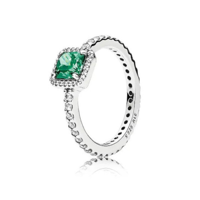 Mijn bedels Sterling ring met groen kristal en zirkonia's MBCC2419|52 large