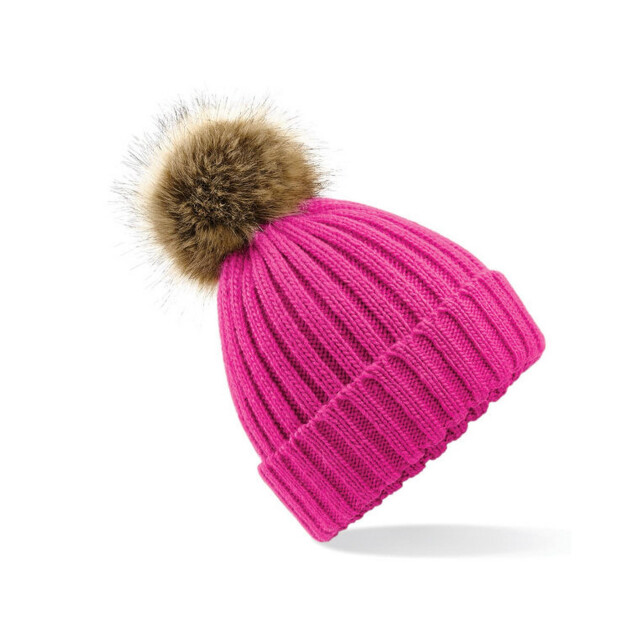 Beechfield Gebreide muts van imitatiebont UTFK1439_fuchsia large