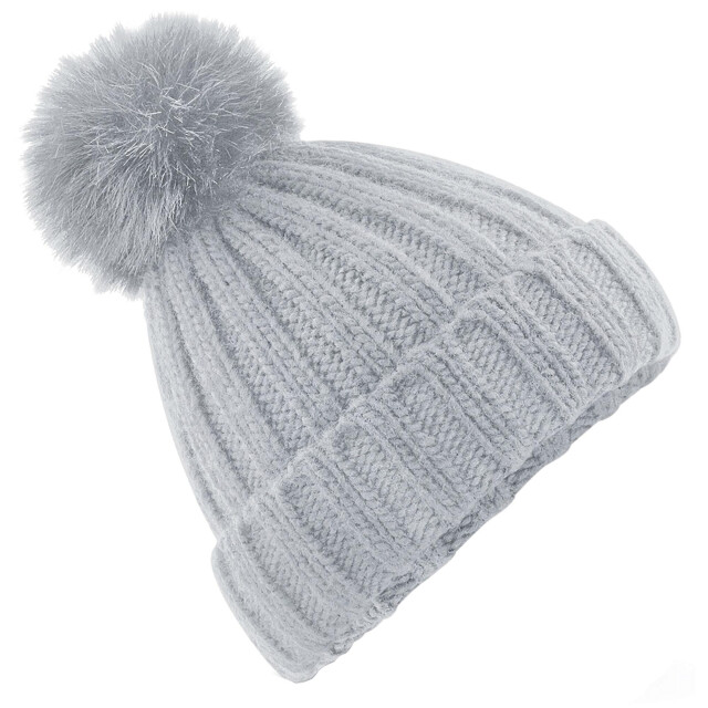Beechfield Volwassen unisex verbier faux fur pom pom muts UTFK1432_lightgrey large