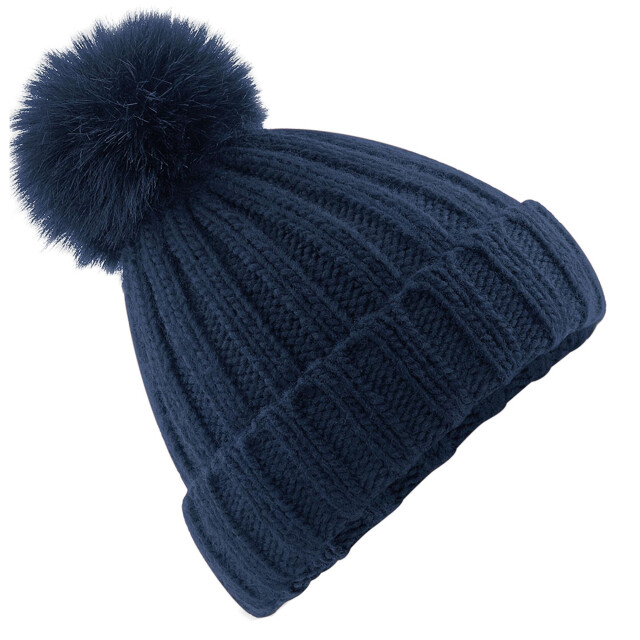 Beechfield Volwassen unisex verbier faux fur pom pom muts UTFK1432_navyblue large